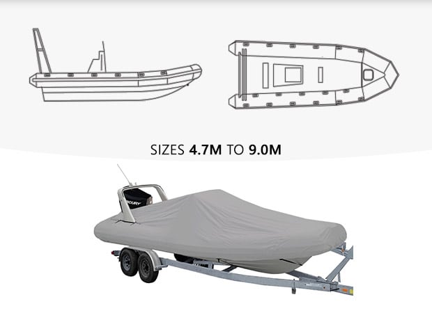 Rib Boat Trailerable Cover with rear openings for Roll Bars/Arches