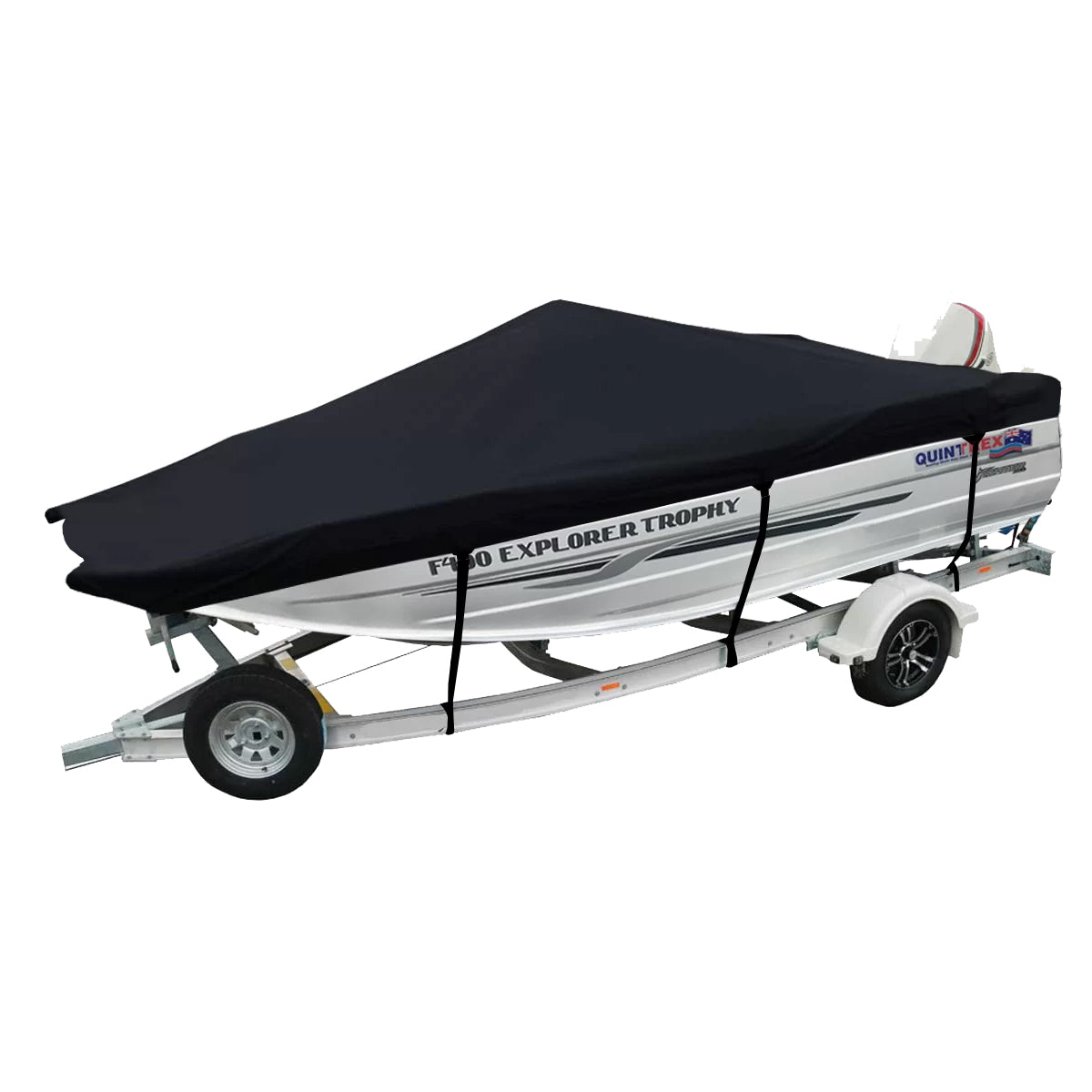 Custom Boat Covers for Quintrex F400 EXPLORER TROPHY SIDE CONSOLE FORKED BOW